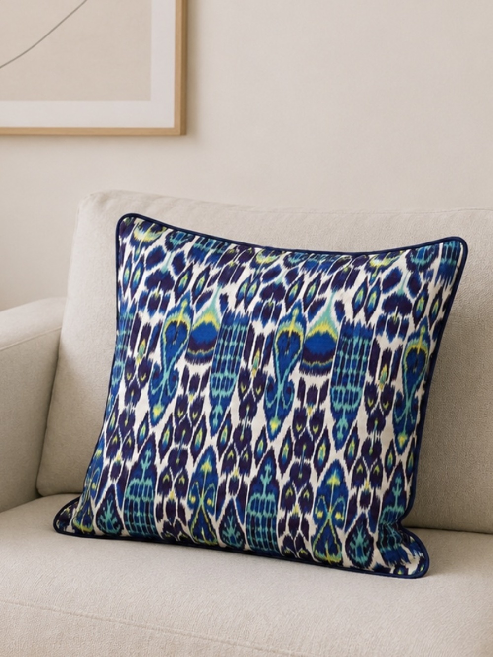 C. WONDER pillow cover ikat blue cotton NWT zipper close size 20" square Scandi